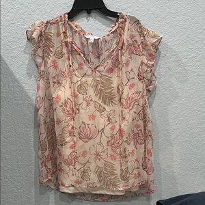 Time and Tru Floral sheer Blouse in Pink and Cream With Cami Top Size Large